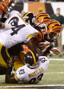 The Steelers defense gets bowled over by rookie running back Giovanni Bernard